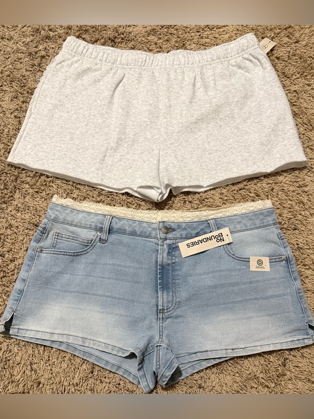 No Boundaries 3” Denim Shorts Size: 16 And 2” Cut Off Sweat Shorts Size: XL
